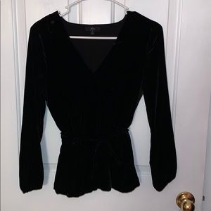 NWOT J. Crew Black Velvet Faux Wrap Top